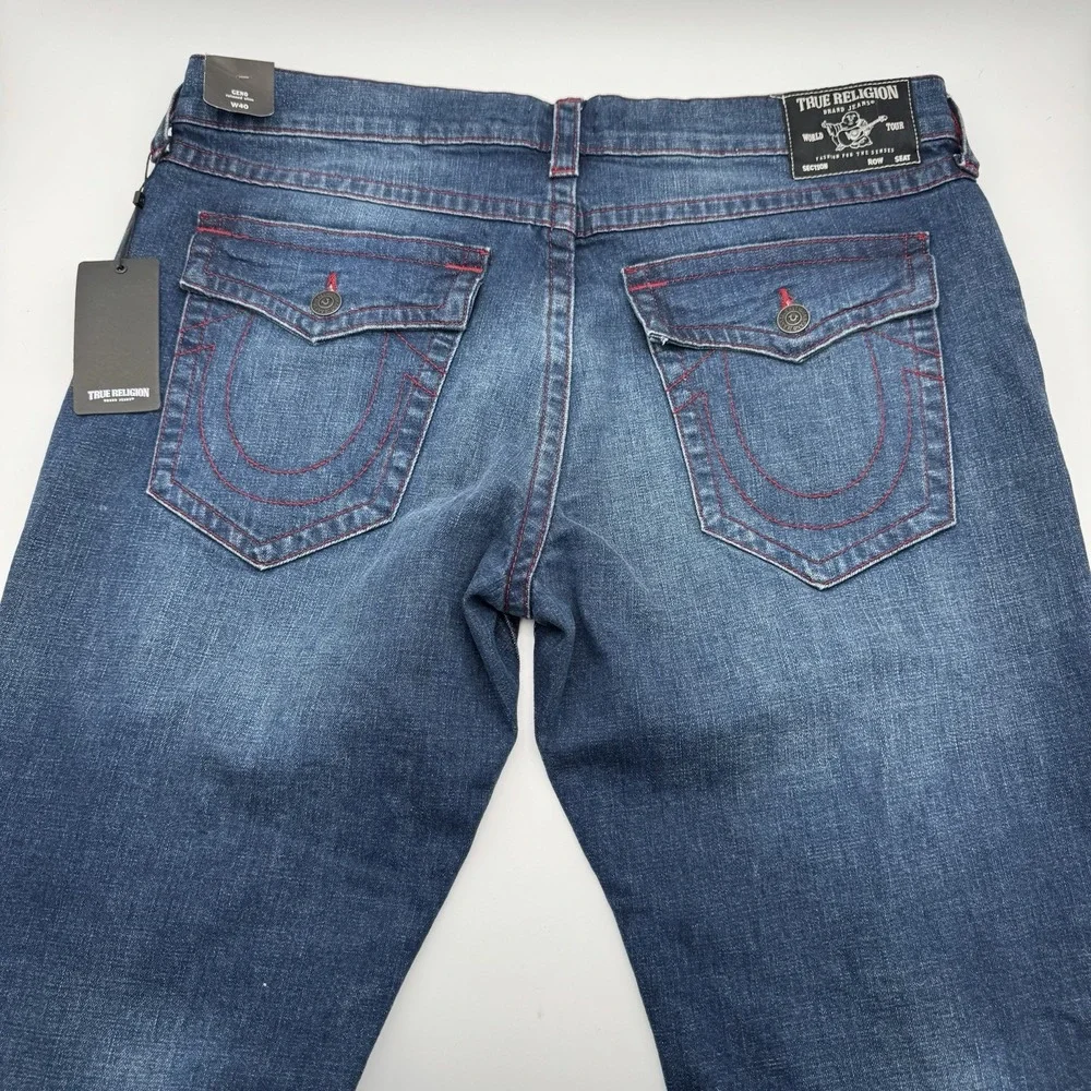 New‎ NWT True Religion Jeans Red Stitch 40x34 Geno Mens Flap Relaxed Slim Fit